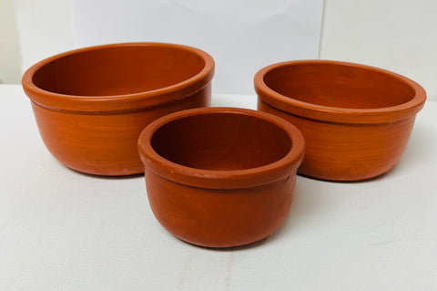 Clay Bowl / Man Pathram - Set of 3  -Red 6.5 Inch / 5.5 Inch / 4.5