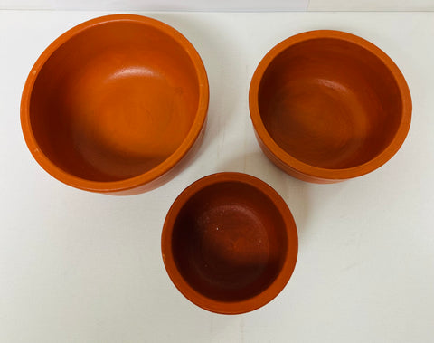 Clay Bowl / Man Pathram - Set of 3  -Red 6.5 Inch / 5.5 Inch / 4.5