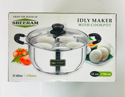 Sreeram Idly Maker With Cook Pot- Glass Lid  (Stainless Steel) - 3 Plates 15 Idlies